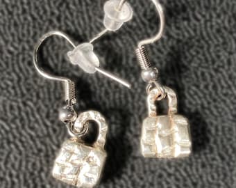 Fine Silver Basket Weave Drop Earrings
