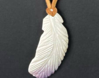 Wampum Feather on Buckskin Necklace