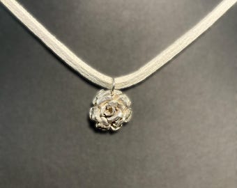 Sterling Silver Rose on Buckskin Necklace