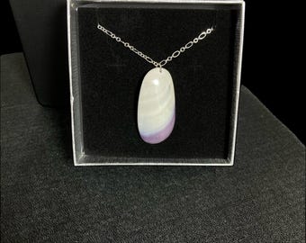 Polished Wampum Pendant on 30” Adjustable Sterling Silver Plated Chain