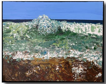 Textured Wave Canvas Art, Embellished Acrylic Seascape Painting