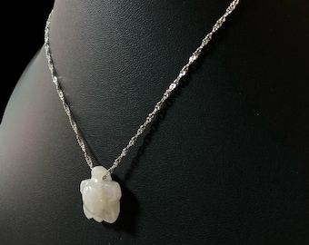 Hand Carved Quartz Turtle Pendant on 16” Stainless Steel Chain with 2” Extender.