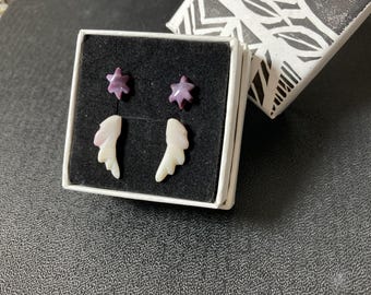 Wampum Wing Earrings and Tiny Turtle Set