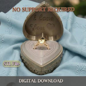 Heart Ring Box STL for 3D Printing - Valentine's Day Engagement Case - No Magnets Required - Digital Download - "I Love You" Text