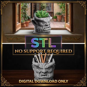 Orc Warrior Planter and Pen Holder - 3D Print STL File - Fantasy Monster Pot - Viking Desk Decor - Tabletop Gaming Organizer
