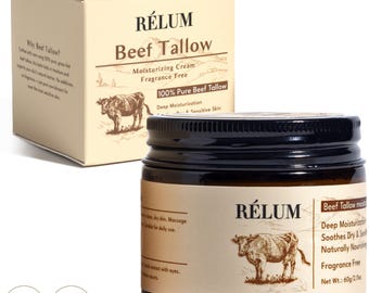 Sebo de res Rélum® – 100% puro y de ganado alimentado con pasto – Sin aditivos – Sebo de res - Crema natural para la piel – Bálsamo - Piel seca – 60 ml