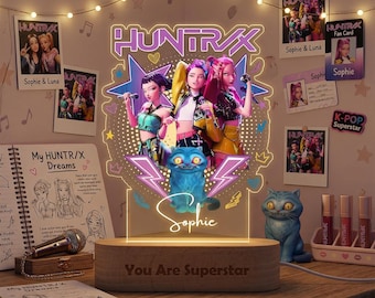 Personalised K-POP DEMON Night Light, Custom Hunterx Night Light With Kids Name Light, Girls Huntrix Merch Lamp, Kpop Birthday Gift For Her