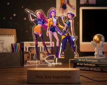 Luce notturna K-POP DEMON personalizzata, luce notturna Hunterx personalizzata con nome del bambino, lampada merchandising Hunterx per ragazze, regalo di compleanno Kpop per lei