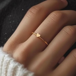 24k Gold Filled Tiny Heart Ring: Dainty Stackable Jewelry