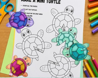 Make a Mini Turtle Craft Printable | Ocean Animal Paper Craft for Kids | Cut and Glue Activity | Preschool Turtle Coloring PDF