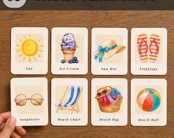 Summer Flash Cards Printable | 68 Summer Vocabulary Flashcards | Beach Theme Learning Cards | Montessori Summer Activities