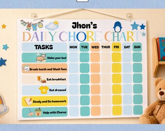 Editable Kids Chore Chart Template | Daily Routine Chart for Kids | Canva Chore Tracker | Weekly Responsibility Chart PDF