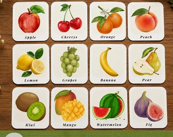 Fruits and Vegetables Flash Cards Printable | 44 Food Vocabulary Cards | Montessori Learning Activity | Preschool Educational Flashcards