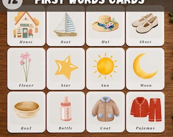 First Words Flash Cards Printable | 72 Toddler Vocabulary Cards | Montessori Language Learning | Preschool Educational Flashcards