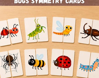 Bugs Symmetry Cards Printable | Insect Matching Activity | Preschool Learning Game | Montessori Busy Book | Digital Download