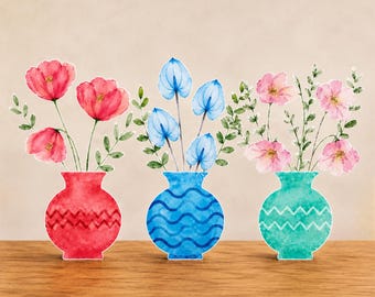 Printable Flower Vase Craft Template | Spring Cut and Paste Activity | Kids DIY Paper Craft | Instant PDF Download