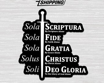 Five Solas Reformed Christian Sticker, Protestant Theology Faith Vinyl Decal for Laptop Water Bottle Bible Study Sticker