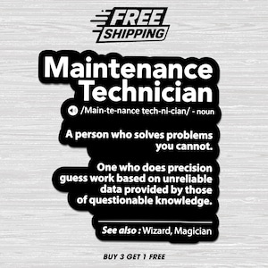 Funny Maintenance Technician Definition Sticker, Fix Anything Guy Decal, HVAC Repair Gift, Blue Collar Humor