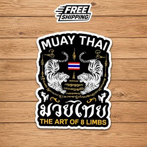 Vintage Sak Yant Tiger Muay Thai Vinyl Sticker for Laptops Water Bottles Gym Gear and Helmets, Art of 8 Limbs Warrior Decal