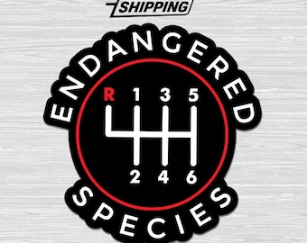 6 Speed Manual Transmission Sticker, Endangered Species Car Decal, Funny Gearhead Vinyl Sticker