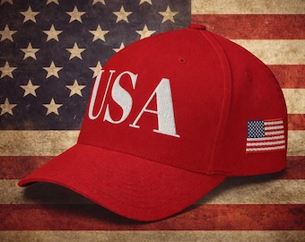USA Hat, Embroidered America Flag 45 47 Hat, Trump Cap, Closed-Back Structured Cap