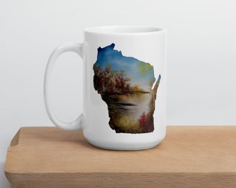 Wisconsin mug in autumn splendor, WI mug, Wisconsin, fall, autumn, original design