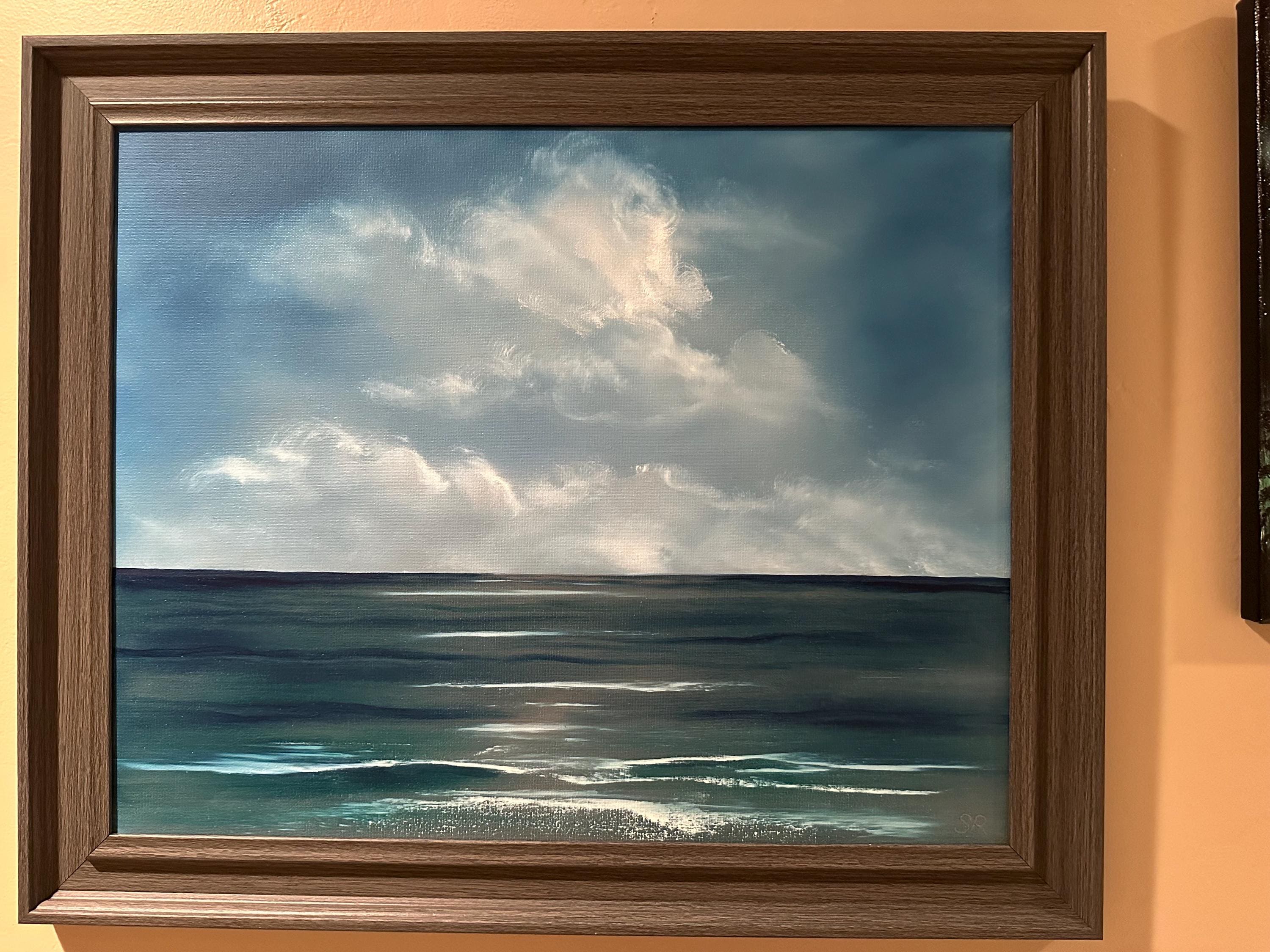 オリジナルの海景油絵 16x20: 嵐の空、海、海、抽象、テクスチャ、厚
