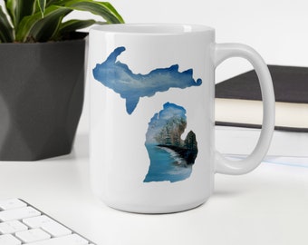 Michigan shape state mug/original artwork/for him/for her/ MI love/ Lake Michigan/MI coffee mug/MI tea mug/one-of-a-kind