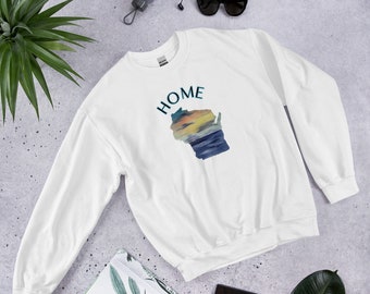 Wisconsin home sweatshirt, Wisconsin sweatshirt, Women's Wisconsin sweatshirt, Wisconsin shape sweatshirt, WI shape shirt, homesick, WI life