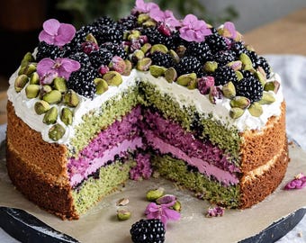 Receta de pastel de pistacho y moras con aceite de oliva (PDF) (Descarga digital)