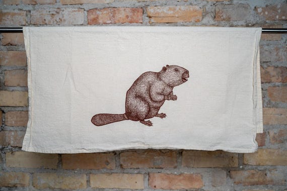 Beaver Hand Printed Kitchen Towel