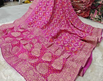 Bandhani Zari Georgette Dupatta – Bufanda de boda india, ropa festiva