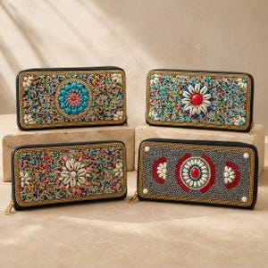 Perlen Geldbörse für Frauen, bunte Boho Geldbörse mit Reißverschluss, Mandala lange Geldbörse Geschenk