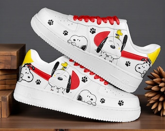 Custom Cartoon Dog and Bird Af1 Sneakers, Hand-Painted Artistic Trainers with Paw Shoes, Unique Unisex Custom Gift Shoes