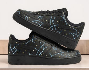 Custom Constellation AF1 Sneakers, Hand Painted Galaxy Sneakers, Starry Night Shoes, Zodiac Inspired Black Shoes, Gift for Him Her.