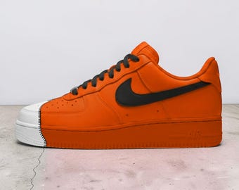 Custom Orange Zipper and White AF1 Sneakers, Hand Painted Orange Zipper AF1 Shoes, Unique Sneakers, Gift for Him Her.