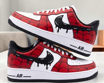 Custom Red Spider Web AF1 Sneakers, Hand Painted Red Black Shoes, Comic Book Style Footwear, Unique Gift for Fans