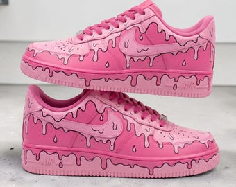 Custom Pink Drip AF1 Sneakers, Hand Painted Pink Pastel Shoes, Drip Design Sneakers, Cute Gift for Her.