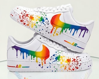 Rainbow Paint Splatter Custom AF1 Sneakers, Hand Painted Colorful Drip Sneakers, Personalized Pride Month Footwear, Unique Gift for Him/Her.