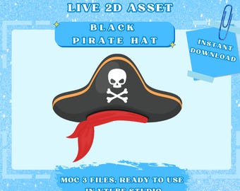 Animated Black Pirate Hat Vtuber Prop Rigged for VTube Studio | Digital Download