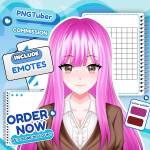 Custom PNGTuber Model Commission | Chibi Vtuber Character Design, Free Emotes