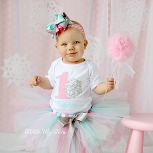 Winter ONEderland Pink and Aqua Snowflake Winter Themed Birthday Tutu Outfit-Snowflake Princess Tutu Set *Bow NOT Included*