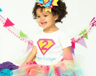 Supergirl Birthday Number Tutu Outfit-Supergirl Birthday Party Tutu Set-Superhero Birthday Tutu Set *Bow NOT Included*