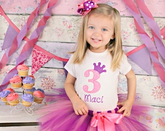 Pink and Purple Number Crown Birthday Tutu Outfit-Pink and Purple Princess Birthday Party Outfit-Pink and Purple Party *Bow NOT Included*