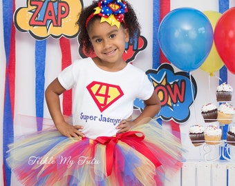 Supergirl Birthday Number Tutu Outfit-Supergirl Birthday Tutu Set-Superhero Birthday Tutu Set-Supergirl Birthday Outfit *Bow NOT Included*