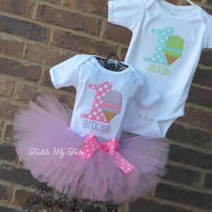 Boy/Girl Twin Ice Cream Themed Birthday Outfits-Ice Cream Party Tutu Set-Twin Ice Cream Party-Twin Snowcone Party