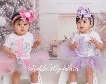 Winter ONEderland Snowflake Twin Girls' Birthday Tutu Outfit-Winter ONEderland Twin Outfit-Winter ONEderland Twin Set *Bows NOT Included*