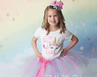 Unicorn Birthday Outfit-Pink, Aqua, Lilac Unicorn Birthday Tutu Outfit- Girls Unicorn First Birthday Outfit *Bow NOT Included*-Any Number