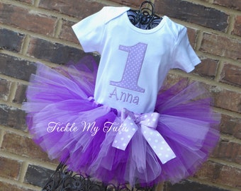 Lila lunares cumpleaños número Tutu Set-Lila púrpura princesa cumpleaños traje-bebé niñas primer traje de cumpleaños-lila primer traje de cumpleaños