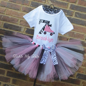 Roller Skate Themed Birthday Tutu Outfit-Skating Party Birthday Tutu Set-Roller Skate Party Outfit-Pink and Zebra Print Roller Skate Outfit